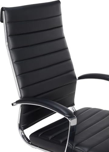 Amazon Basics High-Back Swivel Office Chair with Lumbar Support, Ergonomic Ribbed Faux Leather, Adjustable Height, 45.25" x 24.75" x 23.25", Black - color: Black
