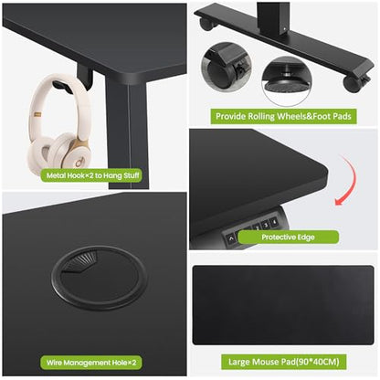 farexon 55x24 Inch Electric Standing Desk with Mouse Pad, Black - color: Black, size: 55 x 24''