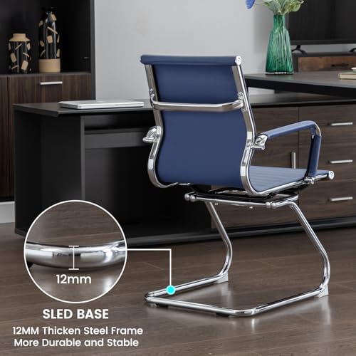 Office Guest Reception Chair Set of 2, Conference Room Chairs Waiting Room Chairs 2 Pack, Modern Leather Office Desk Chair No Wheels(Navy Blue) - color: Navy Blue, size: 2 Pack