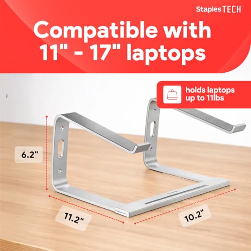 Staples TECH Adjustable Aluminum Laptop Stand, 11-17 In, Silver - style: Silver