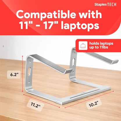 Staples TECH Adjustable Aluminum Laptop Stand, 11-17 In, Silver - style: Silver