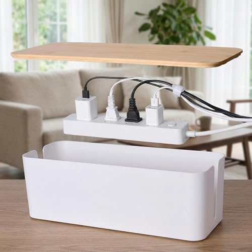 Tuwechen 2 Pack Cable Management Box, Wooden Style Cord Organizer Box | TV Wires Cord Hider, Power Strips Holder, USB Hub & Desk Cord Management, Baby Proof, for Home & Office - color: White