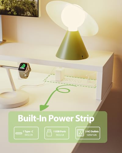 Agilestic 48 * 24 Inch Electric Standing Desk with Shelf & Led, White - color: Led-white, size: 48 x 24 Inches with led and power strips
