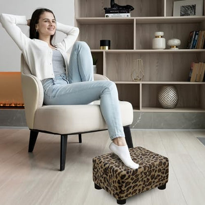 CAROLMADE Small Foot Stool Ottoman Footstool with Legs Under Desk Footrest for Living Room Bedroom and Office, Faux Fur Brown - color: Leopard Print Brown, size: 11"d X 15.4"w X 8.3"h