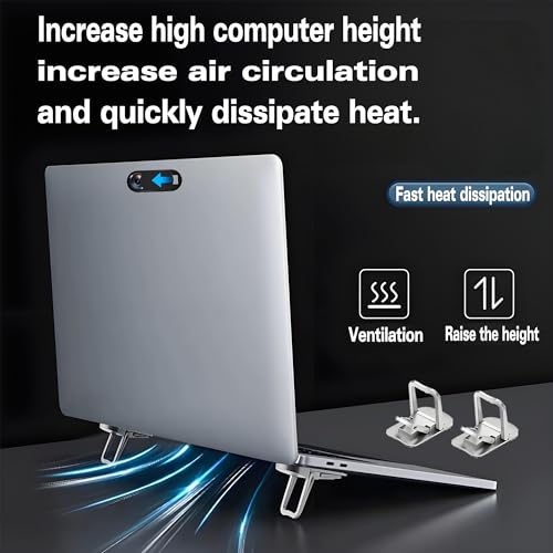 2PCS Laptop Stand Portable,Adjustable Laptop Riser, Ergonomic Cooling Mini Invisible Notebook Stand Riser for Desk Computer Keyboard MacBook Universal 10-17 Inch (Silver) - color: Silver