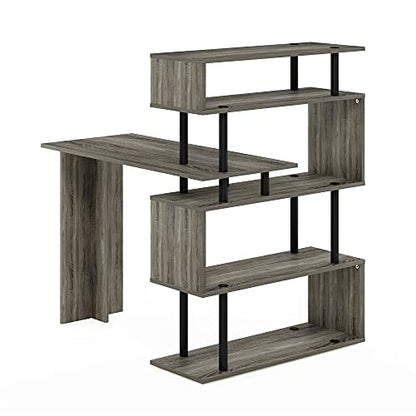Furinno Moore L-Shape Computer Desk with 5-Tier Shelves, French Oak | L-Shape Gaming Desk, Reversible, Computer Desk, for Home Office, Bedroom - color: French Oak/Black