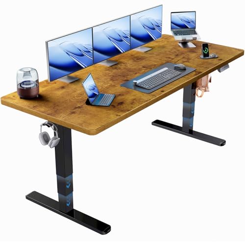 HUANUO 71x30 Inch 3-Stage Legs Electric Standing Desk,Large Height Adjustable Office Desk with Brushless Motor,Stand Up Desk with 4 Memory Presets & 2 Hooks,Computer Desk for Home Office,Vintage Brown - color: Vintage, size: 70" X 30"