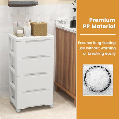 5-Drawer Plastic Rolling Storage Cart (16"x13"x31") | Mobile Storage Cabinet | Vertical Storage Tower Container Unit | 4 Universal Wheels | For Living Room, Home Office - size: 16”x13”x31” (5 Drawers)