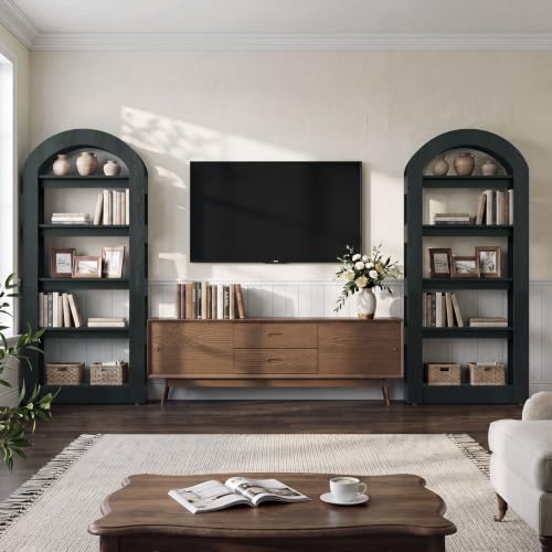 LITTLE TREE 5-Tier Bookshelf, Arch-Shaped Racks, Tall Standing Wooden Bookcase Display Shelf Modern Storage Solution (1, Black) - color: Black, size: 1