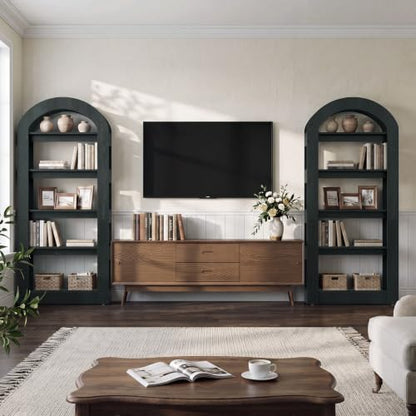 LITTLE TREE 5-Tier Bookshelf, Arch-Shaped Racks, Tall Standing Wooden Bookcase Display Shelf Modern Storage Solution (1, Black) - color: Black, size: 1