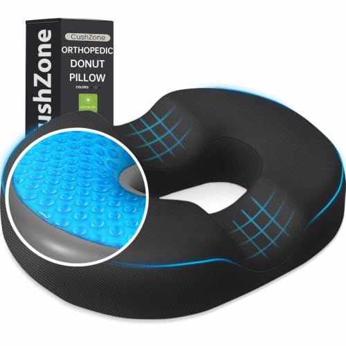 Donut Pillow Seat Cushion, Cooling Gel Memory Foam Chair Cushion, Black - color: Black, size: XX-Large