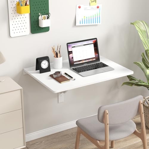 Wall Mounted Folding Table, 31.5" x 23.5" Floating Desk for Small Space, Countertop Extension Fold Down, Laundry Folding Table, Hanging Drop Leaf Table for Apartment, Study, Bedroom (White) - color: White