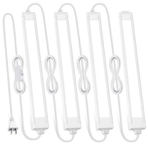 4 Pcs 14inch Plug in Under Cabinet Lighting for Kitchen, 6500k Bright White LED Under Counter Wired Lights for Shelf/Bookshelf/Workbench/Over Sink Linkable 110V LED Light Bar - size: 4 Pack