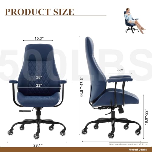 E-Motie Leather Office Chair, Mid Century Modern Desk Chair, Blue - color: Blue