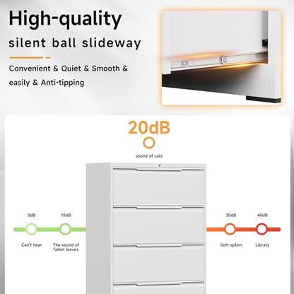 Bestoo 4 Drawer File Cabinet, Metal Lateral Filing Cabinet with Lock - color: White, size: 4 Drawer 15.7" D x 35.4" W x 51.8" H