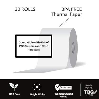 3 1/8” x 230' Thermal Paper Rolls - BPA FREE – MADE IN USA - Receipt paper rolls – Point of Sale Cash Register - Thermal printer paper - Credit Card Paper - for POS systems (1 Case - 30 Rolls)