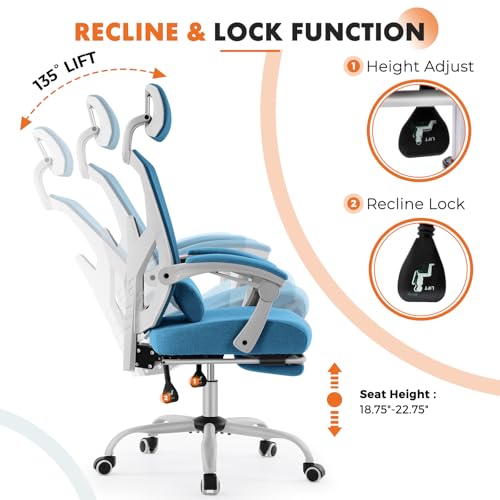 Sweetcrispy Ergonomic Office Desk Chair, Swivel Computer Chair | High-Back Mesh, 360° Rolling Work, Comfy Arms, Home Office Bedroom Study Student, Blue - color: Blue
