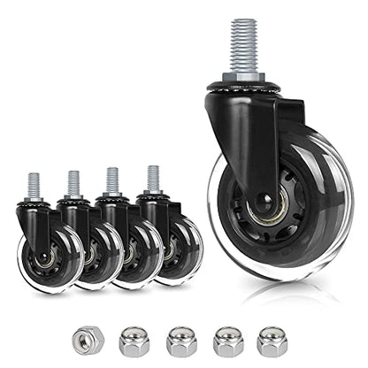 8T8 3" Office Chair Caster Wheels Heavy Duty, Set of 5, 3/8"-16x1 (Not Metric M10), Threaded Stem Casters with Nylon Nuts, Replacement PU Rubber Wheels, Safe for Hardwood Tile Floors - style: Nylon Nuts