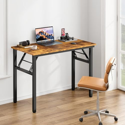 Need Office Computer Desk 35.8 Inch Sturdy Folding Laptop Table Retro | Black Frame Writing Gaming Work Table/Foldable Home Office Desk/Sewing Table, No Assembly Required - color: Rustic Brown & Black Frame, size: 35.8inch