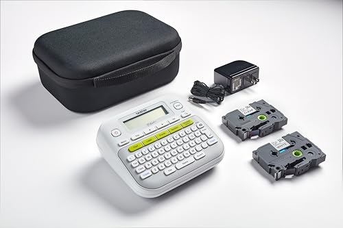 Brother PT-D210SV Monochrome Label Maker Bonus Bundle Comes with a Protective Carrying case, an Adapter, and Two Sample Genuine TZe Label Tapes for Added Value. - style: PTD210 + Case, Adapter & 2 Tapes (4m)