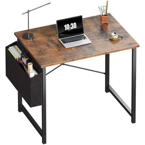 OLIXIS Small Computer Desk, 31 Inch Gaming Desks for Home Office | Writing Study Craft Work Table, Computer Workstation for Bedroom Small Spaces with Storage Bag, Brown - color: Brown Top &Black Legs, size: 31 Inch