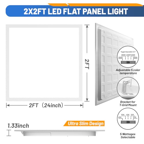 Allsmartlife 2x2 LED Flat Panel Light 6-Pack, 0-10V Dimmable, 5CCT 3000K-3500K-4500K-5000K-6000K, MAX 60W/7200 Lumens, Back-Lit 2x2FT LED Panel Drop Ceiling Light Fixtures, 100-277V 50/60Hz - size: 6-Pack