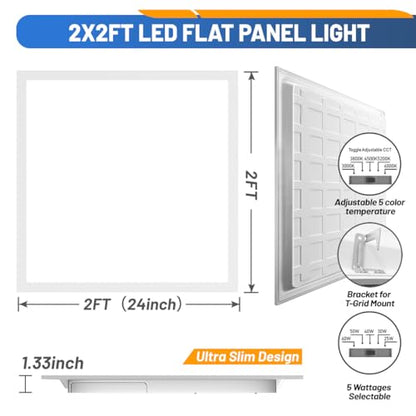 Allsmartlife 2x2 LED Flat Panel Light 6-Pack, 0-10V Dimmable, 5CCT 3000K-3500K-4500K-5000K-6000K, MAX 60W/7200 Lumens, Back-Lit 2x2FT LED Panel Drop Ceiling Light Fixtures, 100-277V 50/60Hz - size: 6-Pack