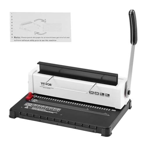 VEVOR Coil Spiral Binding Machine, Manual Book Maker 34-Holes Binding 120 Sheets, Punch Binder Adjustable 3/16" - 9/16" Coil Binding Spines, for Letter Size, A4, A5 - style: Wire Binding