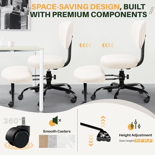 Criss Cross Office Chair - ADHD Cross Legged Chair with Wheels - Adjustable Height Ergonomic Kneeling Desk Chairs for Meditation Yoga Home Office with Backrest, 360°Rotating Footrest -White