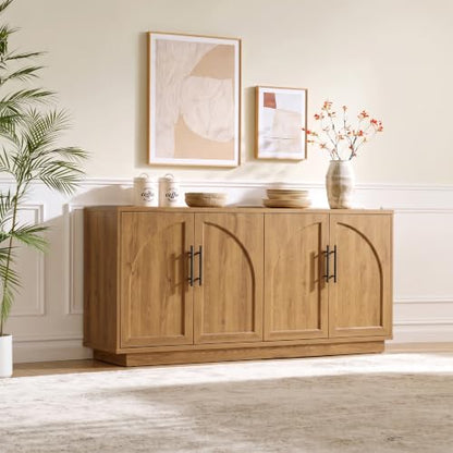 Fatmok 59" Arched Sideboard Buffet Cabinet with Storage,Honey Brown - color: A-honey Brown