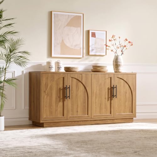 Fatmok 59" Arched Sideboard Buffet Cabinet with Storage,Honey Brown - color: A-honey Brown