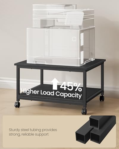 VASAGLE 2-Tier Printer Stand with Locking Wheels, Under Desk Printer Table - color: Ebony Black, size: 2 Tiers/Large