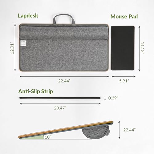 Lap Desk with Soft Cushion and Wrist Rest – Portable Laptop Desk for Bed, Couch & Home Office, Removable Mouse Pad & Anti-Slip Strip for 17 inch Laptop (Large, Wood Pattern) - size: Large