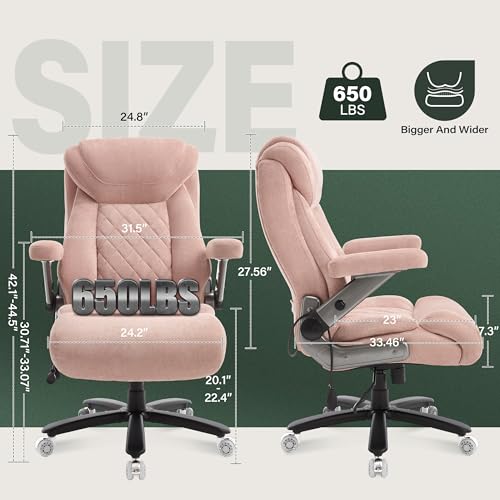 650lbs Big and Tall Office Chair with Thick Spring Cushion,5D Flip Arm Ergonomic Executive Office Chair Adjustable Lumbar Airbag&Extra Wide,Comfy Large Padded Heavy Duty Game Chair,Pinkcloth - color: Pinkcloth