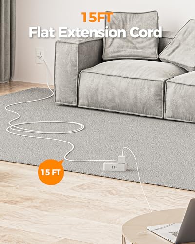 TESSAN Extension Cord 15 FT, Power Strip with 900J Surge Protection, Grey | 4 AC Outlets 1 USB C and 2 USB A Ports, Flat Plug, Multiple Wall Outlet Extender Suitable for Office Dorm - color: Gray, size: 15 FT (1 USB-C, 2 USB-A)