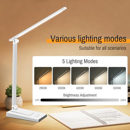 Rechargeable LED Desk Lamp, 5 Color Modes with 5 Brightness - color: White