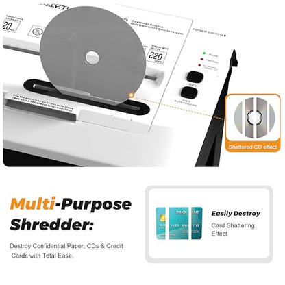 150-Sheet Paper Shredder Heavy Duty, Micro Cut and CDs/Cards, P5 Ultra Security, 60 Min Non Stop Shredder for Home Office, 5.3 Gallon Bin with Wheels, <60 dB (OL289) - size: 150 Sheet Auto Feed