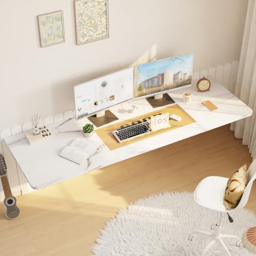 IAE Wall Mounted Folding Desk,Floating Computer Desk for Small Spaces,White | 60x22in engineered wood desktop with metal brackets, folds flat to save space in home office, apartment and laundry room - color: White, size: 60"*22"