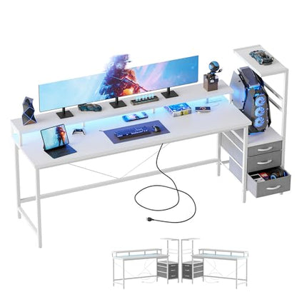 Mericonia 68 inch Gaming Desk with Drawers, Reversible Computer Desk, White - color: White, size: 68*20