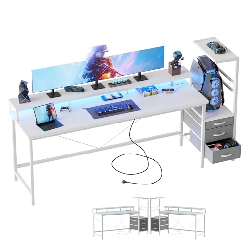 Mericonia 68 inch Gaming Desk with Drawers, Reversible Computer Desk, White - color: White, size: 68*20