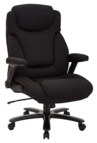 Office Star Big and Tall Deluxe High Back Adjustable Executive Office Chair with Padded Flip Arms, Black Fabric - color: Black Fabric