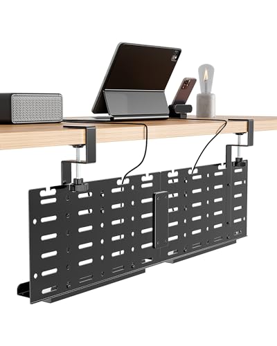 PEGZONE Under Desk Cable Management Tray, 30.2" No-Drill C-Clamp Pegboard - color: Black