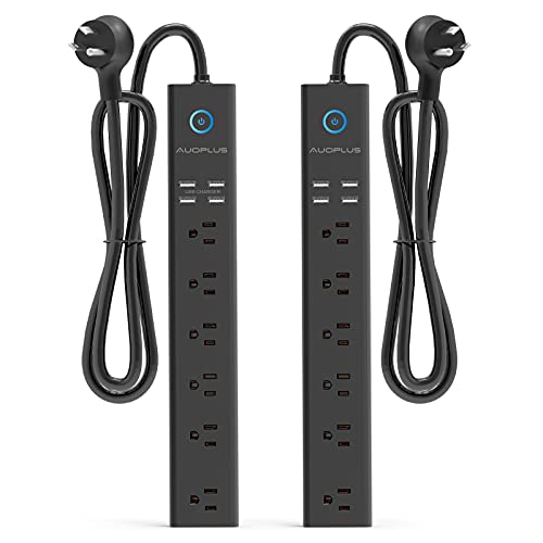2 Pack Power Strip Flat Plug Surge Protector 6FT Long Extension Cords - color: Black, size: 6FT
