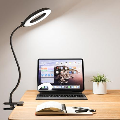LED Desk Lamp with Clamp, 3 Color Modes, 10 Brightness | Eye-Caring Reading Light, Flexible Gooseneck, USB Powered, Dimmable, Clip On Design