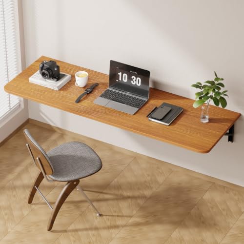Dogsky Wall Mounted Folding Table 60x15.7 in - 500LB Capacity | Heavy Duty Wall Floating Desk, Extra-Long Fold Down Workbench for Home Office, Laundry Room & Kitchen, Burlywood - color: Burlywood, size: 60" x 15.7"