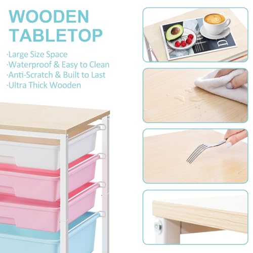SYKIARIOL Utility Cart with 5 Drawers with Wooden Top, Rainbow - color: Rainbow