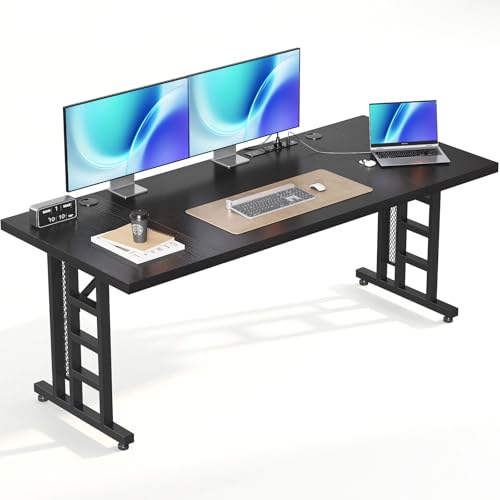 OffiGo 78 Inch Executive Computer Desk with Outlets, Black - color: Black, size: 78 Inch