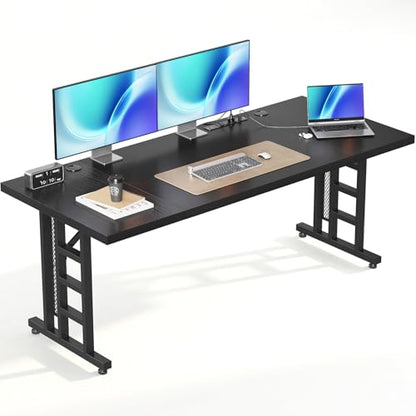 OffiGo 78 Inch Executive Computer Desk with Outlets, Black - color: Black, size: 78 Inch