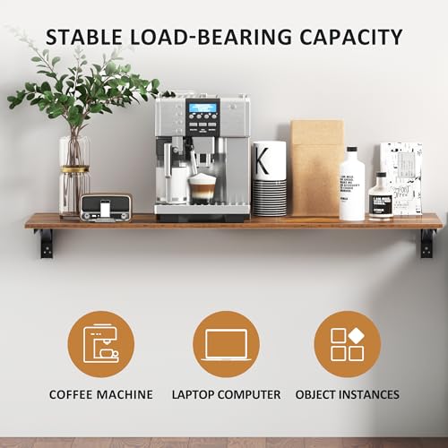 Need 47x20 Inch Wall Mounted Folding Table for Office Laundry Retro - color: Rustic Brown Desktop & Black Shelf Brackets, size: L47.2" * W20"