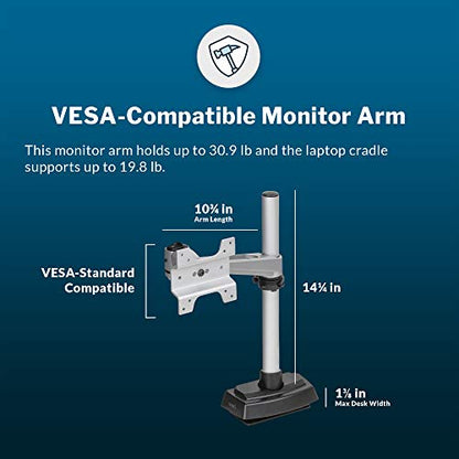 Vari Monitor Arm & Laptop Stand - VESA Compatible Mount with 360 Degree Rotation & 15" Laptop Stand with Adjustable Height, Monitors up to 27 inches, 19.8 lbs Capacity - Single Monitor & Laptop Holder - style: Monitor Arm & Laptop Stand